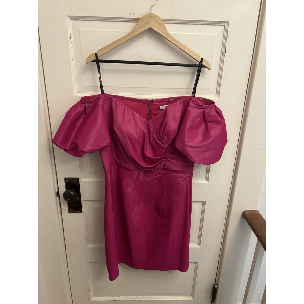 Sho by Tadashi Shoji Pink Sofie Puff Sleeve Mini Dress Off Shoulder Large $238 - Picture 3 of 8